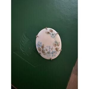 Vintage Porcelain Hand Painted Blue Forget Me Nots Brooch